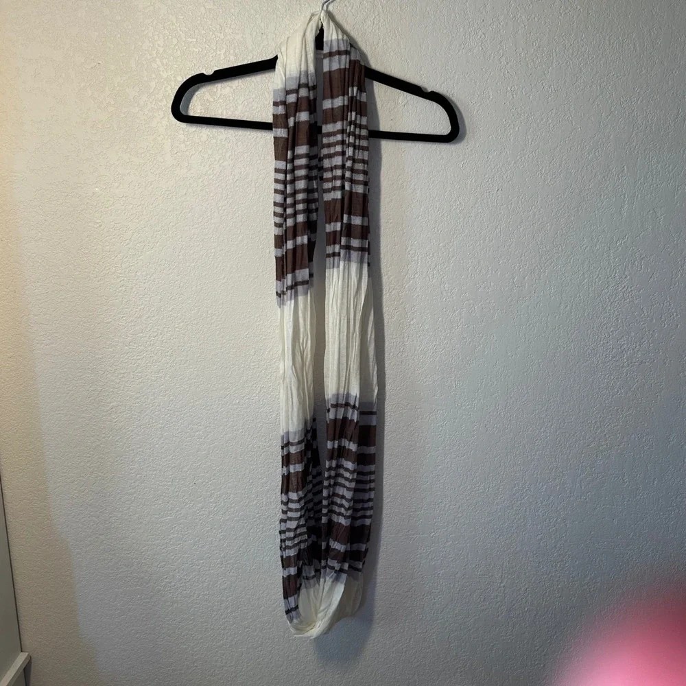 Striped Infinity Scarf Brown & Beige Lightweight‎ Fashion Accessory Women